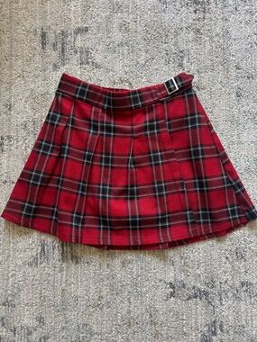 Abercrombie Kids Red Plaid Mini Skort with Buckled Girls 11/12
